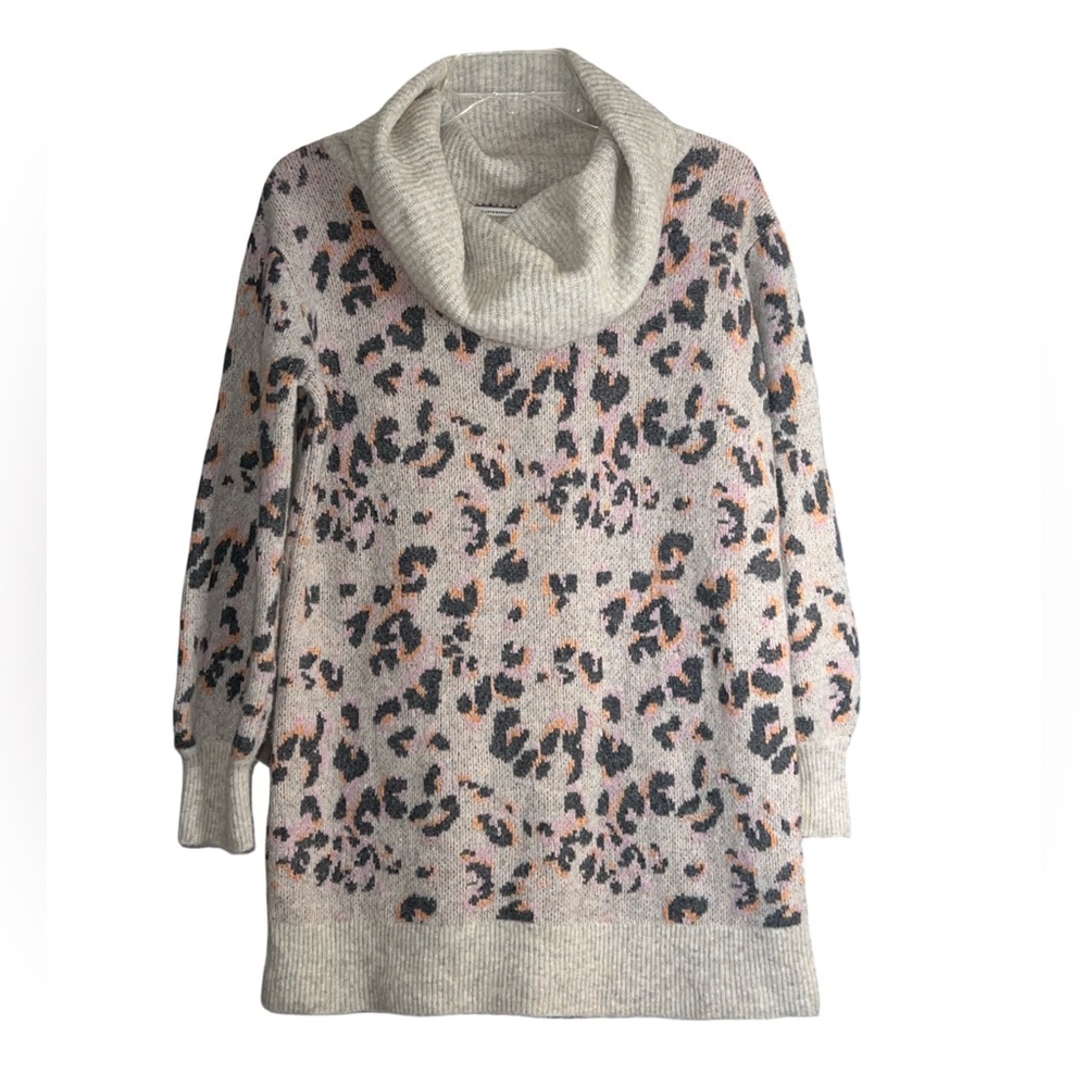 Anthropologie Emmy Cowl Neck Tunic Sweater Tan Gray Pink Orange Wool Blend Small